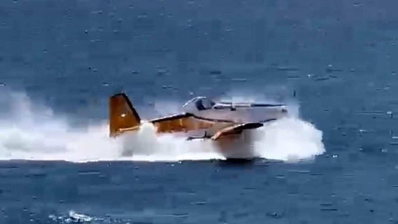 Çanakkale’de denizden su alan yangın söndürme uçağının kalkış yapamadığı anlar ortaya çıktı