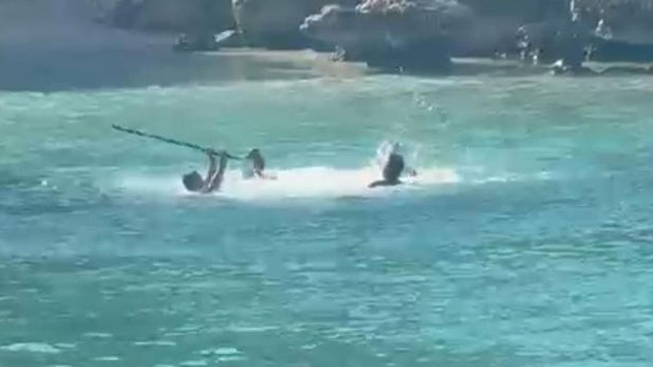 Denizin ortasında sopayla dövdüler! Plajdaki herkes dehşete düştü