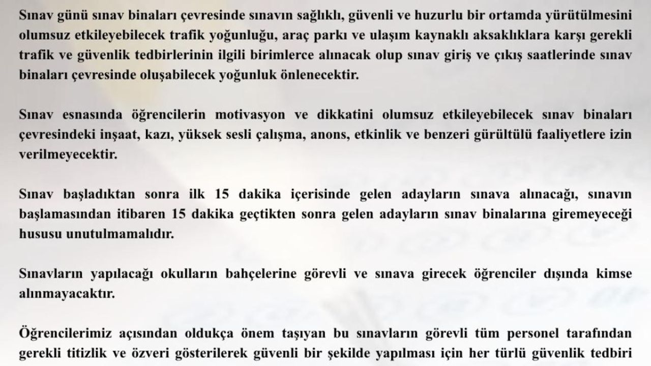 Tekirdağ Valiliği Duyurdu: Sınav saatlerinde gürültülü faaliyetlere yasak